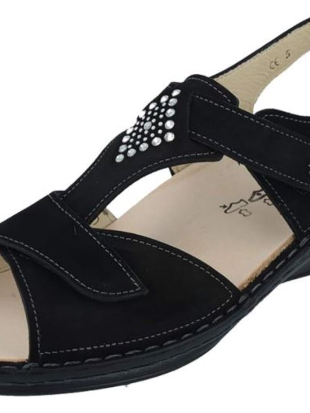 Finn Comfort Caleta Sandals Black Suede with Rhinestones Sz 40 or 9/9.5